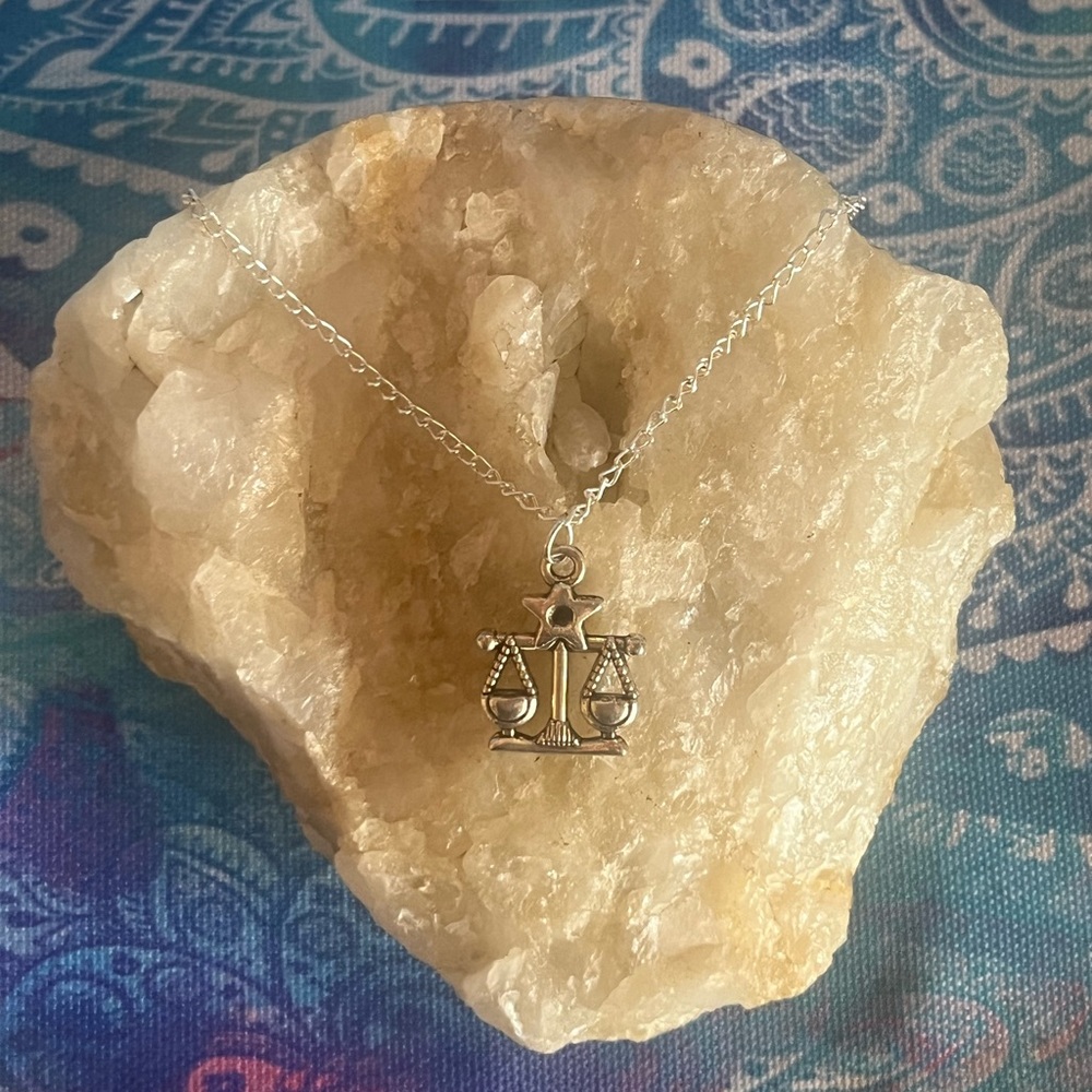Sterling Silver Libra Zodiac Scales Boho Pendant On 19in Chain Necklace -New - Picture 3 of 7